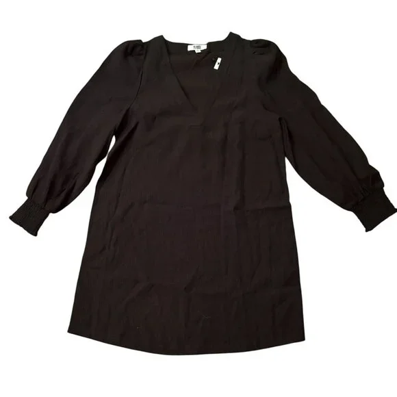 NWT BB Dakota X Steve Madden Ruston Long Sleeve V-Neck Shift Minidress Black S - Picture 1 of 8